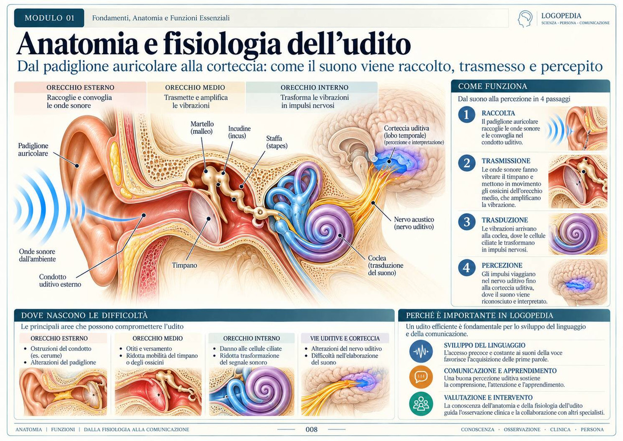 Anatomia e fisiologia dell'udito — pagina delle Mappe Visuali di Logopedia