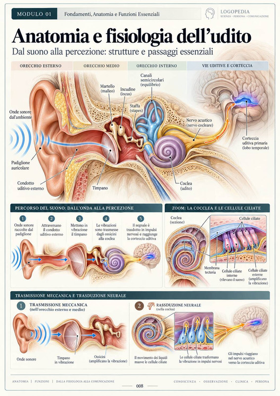 Anatomia e fisiologia dell'udito — pagina delle Mappe Visuali di Logopedia